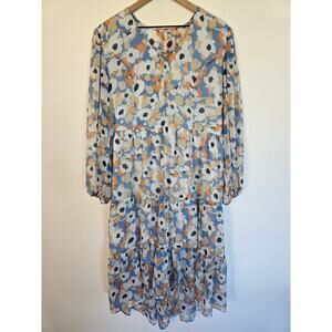 Joie Women’s Floral Long Sleeve Tiered Chiffon Midi Dress Size Large